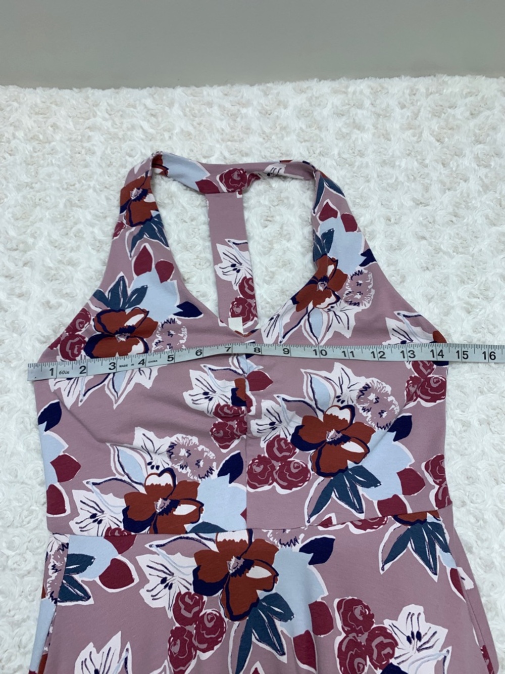 Pact Fit & Flare Gathered Halter Dress in Fresh Flora Lavender Haze Sz XS - Picture 13 of 15